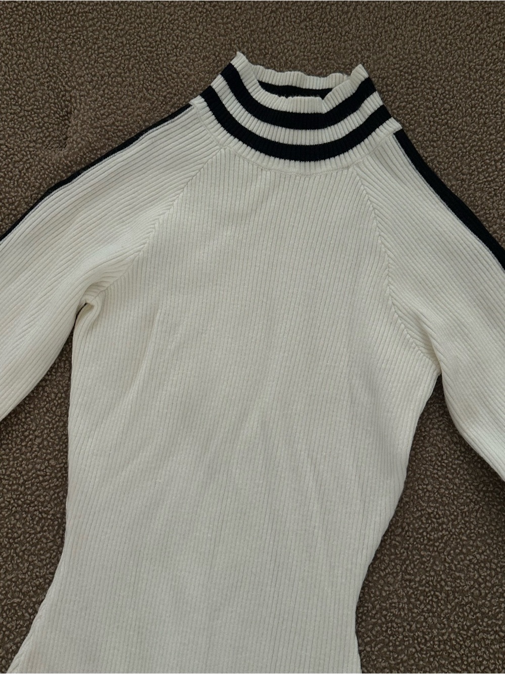 Women's Cream Ribbed Mock Neck Sweater bodysuit with Black Stripe Detail